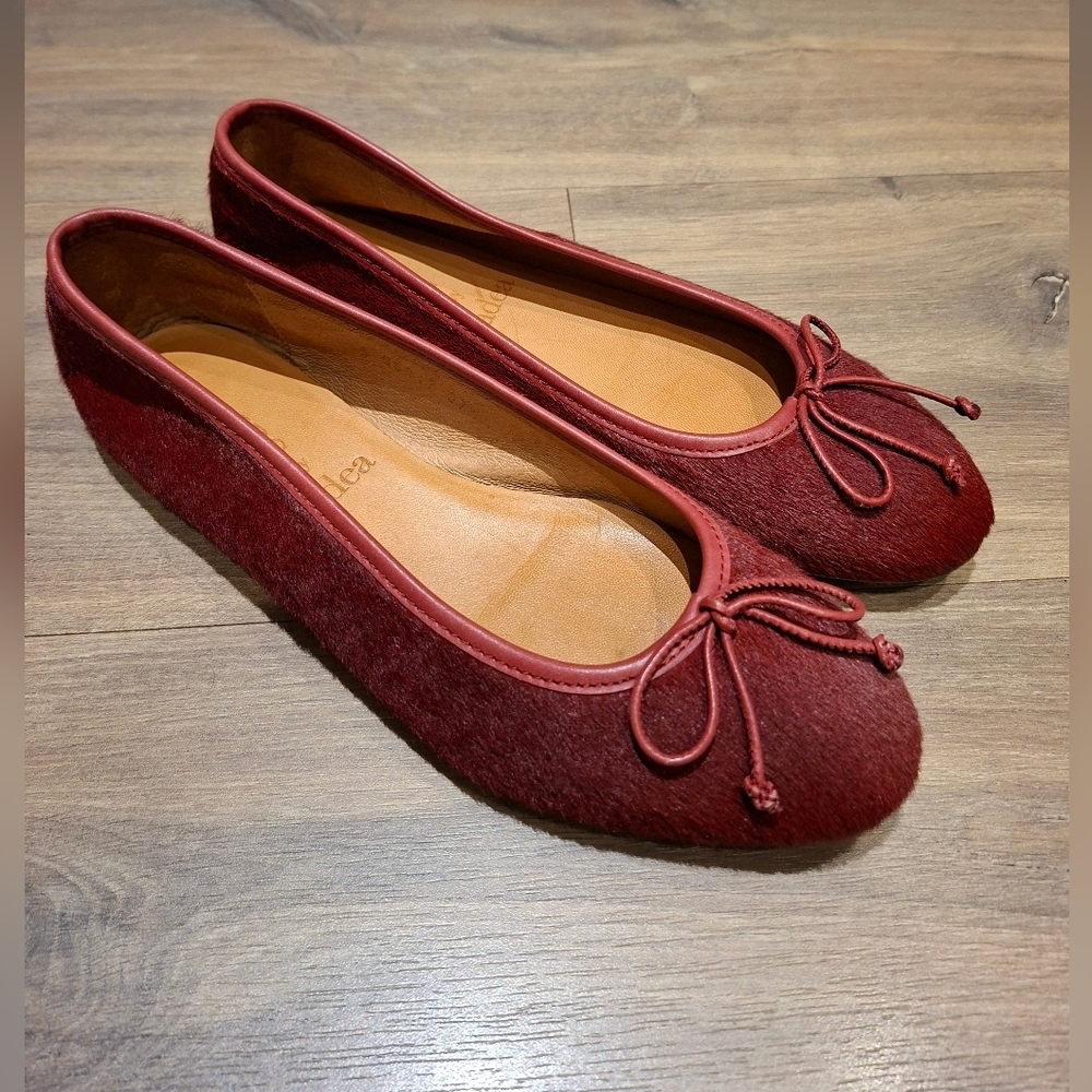 Gadea Elegant Deep Red Leather/Calf Hair Ballet Flats (Size EU 37.5/US 7.5)